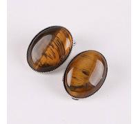 Tesselite Clip on Earring Without Piercing Women Gem Stone Beads Oval Shape Tiger Eye Crystal Onyx Raw Material Jewelry for Girlfriend Gifts for Wife,as shown,One size