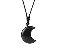 Tesselite Crescent Moon Crystal Necklace Natural Stone Black Obsidian Pendant Black Rope Wrap Necklace For Men And Women Daily Wearing Or Party Wedding Jewelry,As Shown,One Size