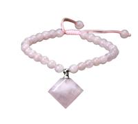 Tesselite Gemstone Bracelet - 6mm Natural Stone Perfume Bracelet for Women Crystal Heart Charm Essential Oil Diffuser Bracelets Jewelry,Rose Quartz Rhombus,One size