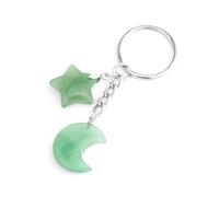 Tesselite Natural stone keychain fashion moon star pendant beaded amber green aventurine keychain car keychain bag decoration unisex all-match style-1PC, Aventurine,One size