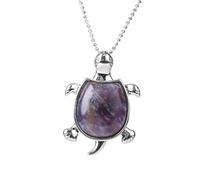 Tesselite Natural stone turtle pendant necklace rose quartz amethyst animal turtle pendant necklace unisex daily wear fashion necklace,Amethyst Chain,One size
