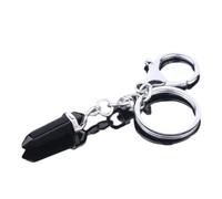 Tesselite Personalized natural stone keychain hexagonal prism spinel pendant alabaster green aventurine tiger eye stone keychain chain unisex all-match style,Black Onyx,One size