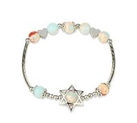 Tesselite Stone Bracelet-6mm Natural Stone Hexagram Bracelet Round Bead Crystal Quartz Star of David Heart Charms Elastic Bangle for Women Girl,Emperor Turquoise,One size