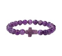 Tesselite Stone Bracelet - Fashion Cross Charm Bracelet Quartz Agate Stone 8mm Bead Bracelet Women Men Couple Sweet Jewelry Gift,amethyst,One size