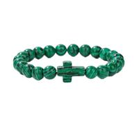 Tesselite Stone Bracelet - Fashion Cross Charm Bracelet Quartz Agate Stone 8mm Bead Bracelet Women Men Couple Sweet Jewelry Gift,Malachite,One size
