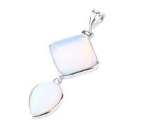 Tesselite Stone Necklace- Natural Stones Pendant Crystal Square Water Drop Quartz Line Rhodonite Snowflake Stone Geometric Pendants for Necklaces Daily Wearing,Opal,One size