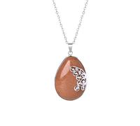 Tesselite Stone Necklace-Water Drop Crystal Pendant Necklace for Women Butterfly Wing Natural Stone Amethysts Quartz Necklace Jewelry, Brown Sand Chain,One size