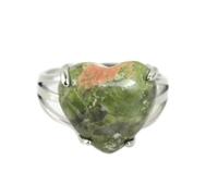 Tesselite Stone Ring - Love Crystal Ring Natural Stone Adjustable Amethyst Rose Pink Quartz Heart Shape Pendant Fashion Ring Couple Ring,Unakite,One size
