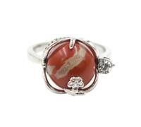 Tesselite Stone Ring-Natural Stone Crystal Rose Beaded Ring Men's and Women's Fashion Creative Adjustable Ring Wedding Engagement Party Jewelry,Red jasper,One size