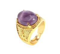 Tesselite Stone Ring - Personalized Fashion Oval Natural Stone Ring for Men and Women Amethyst Pink Quartz Crystal Beads Yellow and White Jewelry,Amethyst G,One size