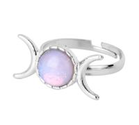 Tesselite Stone Rings - Triple Goddess Witch Ring Moon Sun Natural Stone Ring Adjustable Crystal Amethyst Pink Quartz Personalized Ring for Daily Wear,Opal,One size
