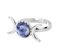 Tesselite Stone Rings - Triple Goddess Witch Ring Moon Sun Natural Stone Ring Adjustable Crystal Amethyst Pink Quartz Personalized Ring for Daily Wear,sodalite,One size
