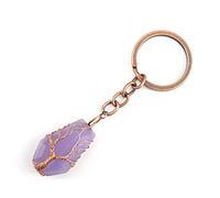 Tesselite Vintage hand-wound natural agate labradorite white turquoise octahedron keychain keychain bag fashion unisex pendant,amethyst,One size