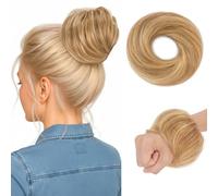 tesshair Messy Bun Hair Piece 100% Real Human Bun Hair Piece Natural Scrunchies Bun with Elastic Band Hairpieces for Women Girls(Medium Brown MIx Blonde, 17g)