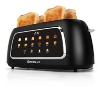 Tesslux 4 Slice Toaster, Touchscreen, Extra-Wide Long Slot, 1300W, Black | Matte Black Stainless Steel, 6 Bread Modes & 6 Browning Levels, Defrost, Reheat, Cancel, Memory, Countdown Timer