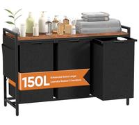 TESSTINA Laundry Basket 3 Compartments, Laundry Hamper with Shelf, Capacity 150 L, Removable Oxford Fabric Liner Bag, Wash Basket with Side Pockets and X holder for Laundry Room (3 Compartments, 150L)