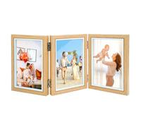 TESSTSY 3 Photos Foldable Picture Frame Collage 10 x 15 cm Folding Wooden Photo Frame with Glass Panel Picture Frame 3 Photos for Wedding Family