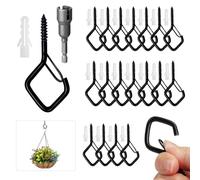 TESSTSY Pack of 18 Screw in Hooks, Stainless Steel Hooks for Garden Lights | Black Q Screw Hooks Outdoor with Fuse, Metal Screw in Hooks for Hanging, Plant Baskets, Wind Chimes, Fairy Lights