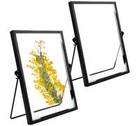 TESSTSY Pack of 2 Picture Frames Standing Glass A5, 15 x 20 cm, Black, Metal, Glass Frame for Pressed Flowers, Double-Sided, for Home Decoration