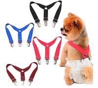 TESSVEYA Pack of 4 Dog Nappy Stockings, Adjustable Elasticity Cat Stockings, Belly Bands, Dog Harness, Female Male Puppy Dress & Nappy Holder (Black & Red & Blue, S)