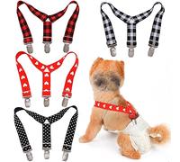 TESSVEYA Pack of 4 Dog Nappy Suspenders, Dog Nappies Suspenders Belly Bands Dog Harness Hold Nappy on Your Dog for Small, Medium and Large Dogs (Heart & Square, S)