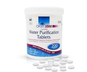 Test All Water - Oasis 1000 Water Purification Tablets | Purifier for Drinking Water, Camping, Caravans & Motorhomes | Emergency Treatment & Household Use | 200 Tablets, Safe Drinking in 30 Mins