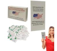 Test Flash Cards - Naturalization Exam Guide English/Spanish, 100 Civics Questions and Answers, Study Guide for US Citizenship, Exam Preparation Tool for Students, Adults, Immigrants, Home Study