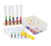 Test tube toy with clip beads - trainer for visual perception, wooden test tube with matching clip children, exercise set hand coordination, play instrument learning puzzle for the clay