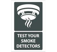 Test your smoke detectors, gray sign - Self adhesive sticker (400mm x 300mm)