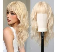 Testar Blonde Wig for White Women - 22 Inch Platinum With Bangs, Hair Replacement, Realistic Looking Synthetic Curly for Daily Party Use