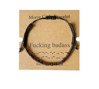 TESTRYE Morse Code Bracelets for Women Men,Morse Code Bracelets with Adjustable String,Inspirational Gifts Bracelets for Women Men Friends, 25.40 cm, Stone Wood Iron Nylon, metal