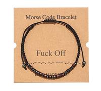 TESTRYE Morse Code Bracelets, Unisex Adult Wristband, 10 Inch Coffee Cord Chain, Minimal Style, Zinc Metal, Stone, Iron, Wood, Nylon Material