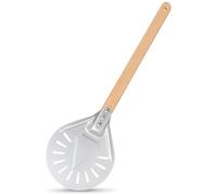 testyu Pizza Turning Peel, 7 Inch Perforated Pizza Peel Non-Stick Pizza Paddle, Aluminum Pizza Shovel with 40cm Wooden Handle, Professional Pizza Turner Perfect for Making Pizzas and Baking