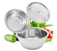 TESUGN Multifunctional Stainless Steel Basin Drain Basket Vegetable Cutter, 3 in 1 Multifunctional Bowls Set, Kitchen Gadgets Vegetable Slicer Salad Maker Bowl for Vegetable Fruit Food Preparing, 28cm
