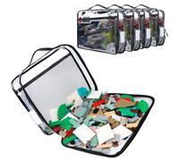 Tesuko 4 Pack Toy Storage Organizer Bag for Lego Bricks, Clear PVC Zippered Block Set with Manual Pocket& Name Tag, Waterproof Toy Carrying Case for Board Games, Building Blocks& Puzzles (Large Black)