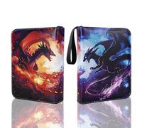 TESUKOITE Trading Card Binder 4 Pockets Card Binder for Kids, Holds Up to 440 Cards, Game Card Binder Zipper for Boys Girls (Double Dragon Design) (Sun＆Moon, Case, 990)