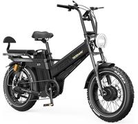 TESWAY 52V 60AH 320KM Longest Range Electric Bike for Adults, Dual Motor Ebike 20" Fat Tire Full Suspension E Bike (Black+SEAT Combination)