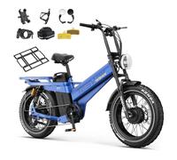 TESWAY 52V 60AH 320KM Longest Range Electric Bike for Adults, Dual Motor Ebike 20" Fat Tire Full Suspension E Bike (Blue+DeliveryBracket)