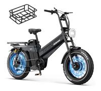 TESWAY 52V 60AH 320KM Longest Range Electric Bike for Adults, Dual Motor Ebike 20" Fat Tire Full Suspension E Bike (Black+RearBasket)