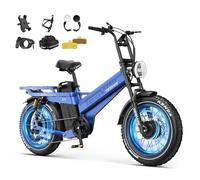 TESWAY Dual Motor Electric Bike X7AWD, 52V 60AH 320KM Long Range Ebike, 4-Piston Hydraulic Brakes & Full Suspension, 20" Fat Tire with 7-Speed Electric Bicycle for Off-Road, Commute, Cargo