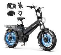 TESWAY Dual Motor Electric Bike X7AWD, 52V 60AH 320KM Long Range Ebike, 4-Piston Hydraulic Brakes & Full Suspension, 20" Fat Tire with 7-Speed Electric Bicycle for Off-Road, Commute, Cargo