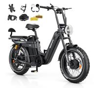 TESWAY Electric Bike for Adults,52V 60AH Long Range Ebike,Dual Motor 20" Full Suspension Fat Tire E-bike, Dual Hydraulic Brake, 7-Speed Colorful LCD Display Electric Bike