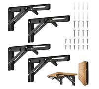 Tesyeux Wall Mount Folding Shelf Bracket, Black, Stainless Steel, 4 Count, 30cm/12inch, 70kg Load Capacity