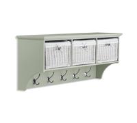Tetbury Wall Mounted Coat Rack with 3 Storage Baskets | Hanging Shelf 113cm Wide, 5 Double Hooks | Assembled Hallway Furniture (sage green)