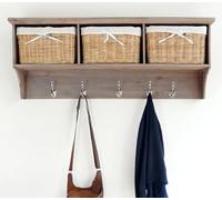 Tetbury Wall-Mounted Coat Rack with Storage Baskets | 78 or 113cm Wide Hanging Shelf with Coat Hooks | Fully Assembled Wooden Hallway Furniture (large)
