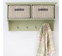 Tetbury Wall Mounted Coat Rack with Storage Baskets | Hanging Shelf 4-5 Double Hooks, Washable Baskets | Fully Assembled Hallway Furniture (sage green, small)