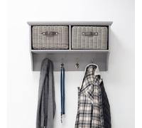 Tetbury Wall Mounted Coat Rack with Storage Baskets | Hanging Shelf 4-5 Double Hooks, Washable Baskets | Fully Assembled Hallway Furniture (Dove Grey, Small)