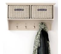 Tetbury Wall Mounted Coat Rack with Storage Baskets | Hanging Shelf 4-5 Double Hooks, Washable Baskets | Fully Assembled Hallway Furniture (Truffle, Small)