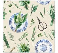 Tete a Tete 3Ply Flowery Tissue Paper Napkins Decoupage Serviettes 33cm x 33cm - 1/4 Folded (Pack of 20) (Herbal Fresh)