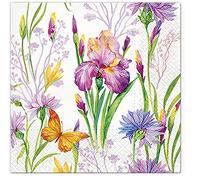 Tete a Tete 3Ply Pastel Flowery Tissue Paper Napkins Decoupage Serviettes 33cm x 33cm - Pack of 20 (Iris with Butterfly)